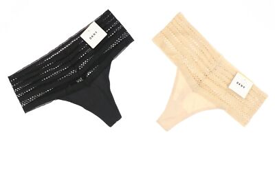 DKNY 268221 Women's Black/Nude 2 Pack Thong Underwear Size S