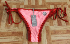 Aerie Bikini Bottom L Bathing Suit Pink Orange Swim Cheeky Reversible Beach