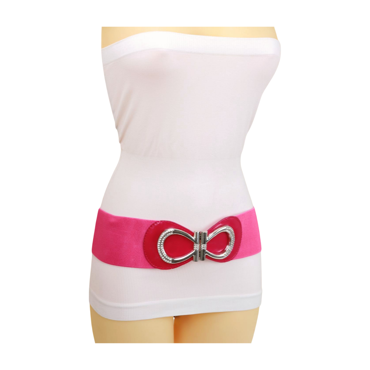 Women Pink Color Elastic Band Stylish Accessory Belt Silver  display picture 1