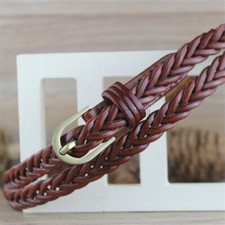 Women Leather Braided Woven Belt Pin Buckle Waist Chain Waistband Vintage 1cm