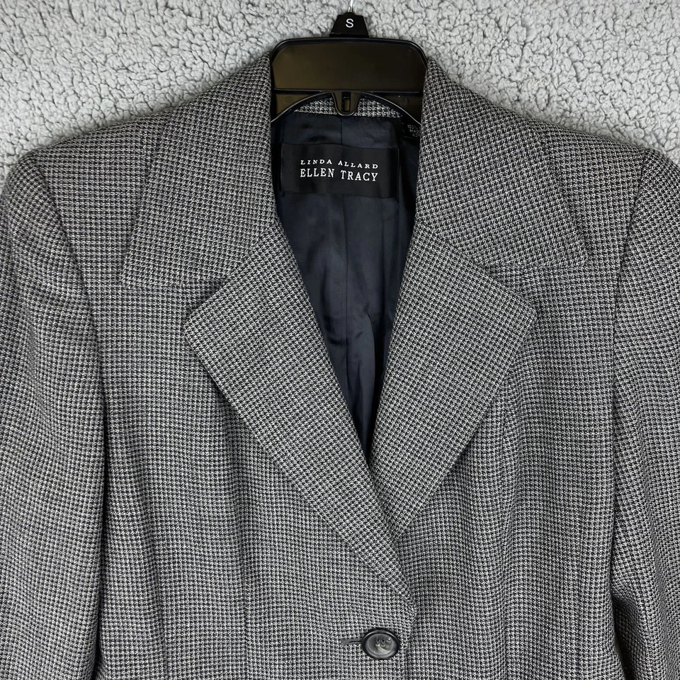Blazer Feminino Linda Allard Ellen Tracy Tamanho 4 Cinza Ombreiras Profissional - Imagem 2 de 4