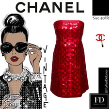 Chanel Vintage Red Sequin Strapless Dress Spring/Summer Size 40FR