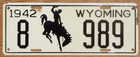Item photo. Show Listing Details page. Listing 1942 Wyoming License Plate Number Tag
