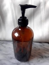 SOAP Pump Dispenser Apothecary AMBER GLASS Bottle BOSTON ROUND Countertop 16 oz