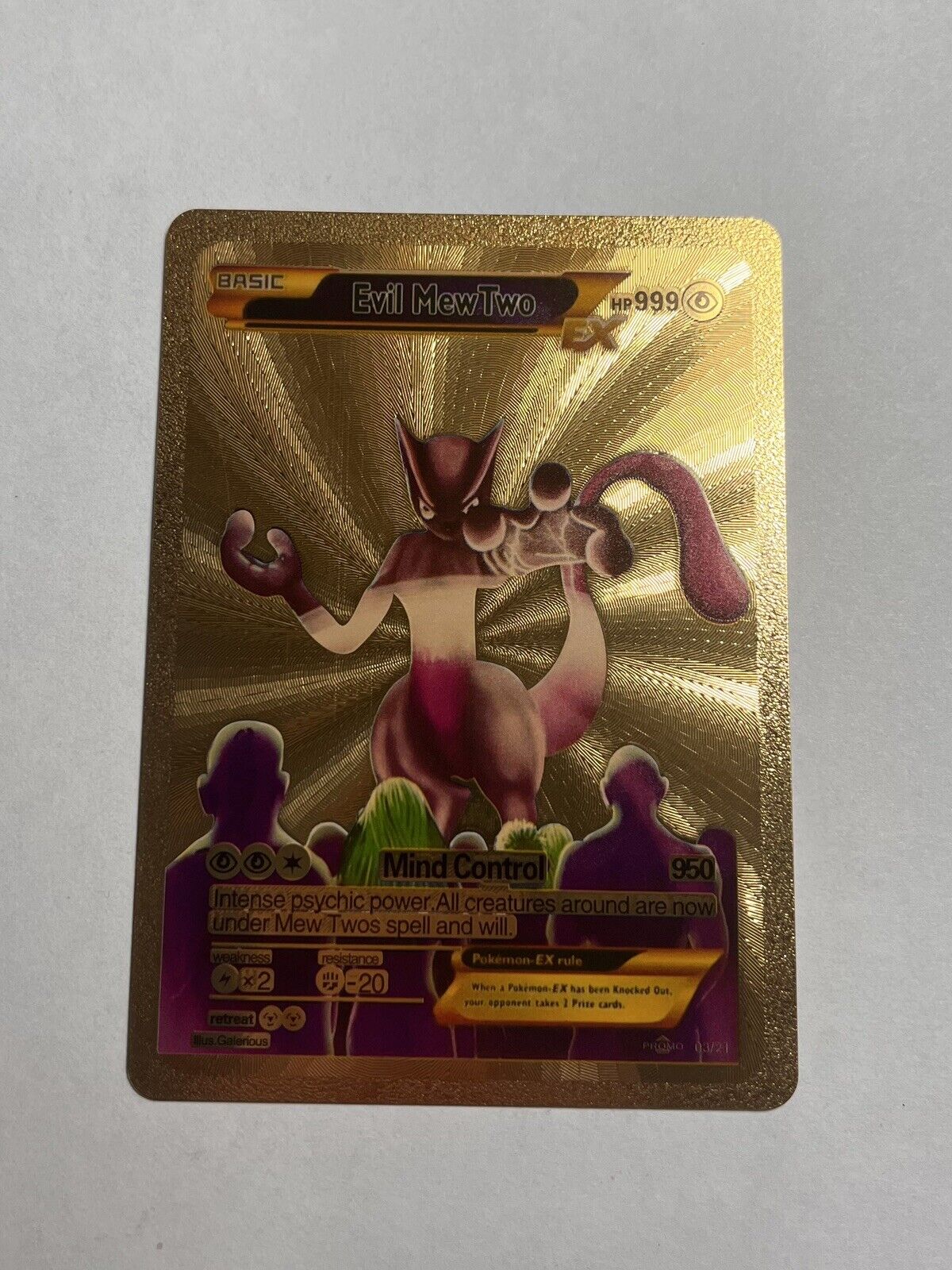 Evil Mewtwo EX Gold Foil Fan Art Display Card Mind Control Card NM/M