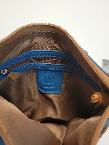 ILI New York Crossbody Hand Bag Turquoise & Brown Whipstitched Leather Purse Bag - Picture 4 of 5