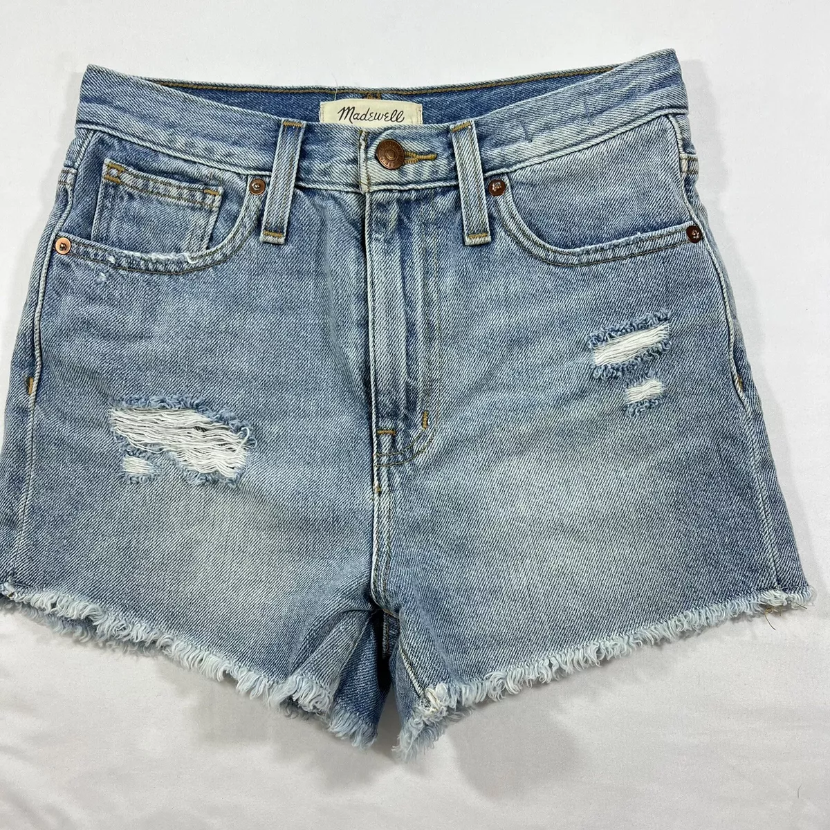 MADEWELL The MomJean Short High Rise Distressed Raw Hem Denim