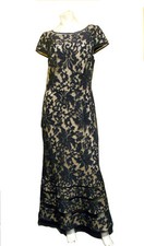 NWT TADASHI SHOJI Embroidered Lace SHEER Cut Out NO BELT Navy Blue DRESS sz - 6