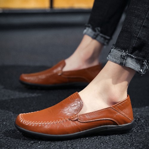 Mens Leather Slip On Wide Fit Memory Foam Casual Smart Walking Work Shoes Size - Foto 5 di 24