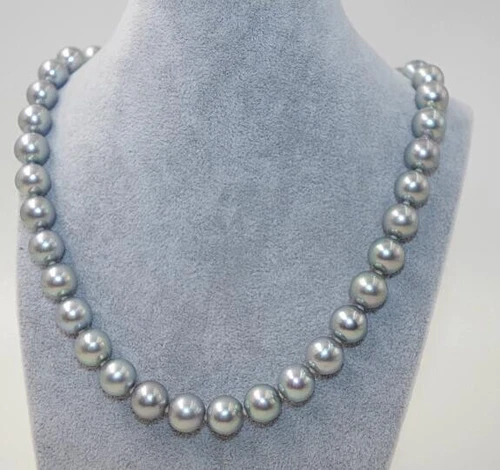 17"8-10MM NATURA SOUTH SEA GENUINE SILVE GRAY ROUND PEARL NECKLACE 10886