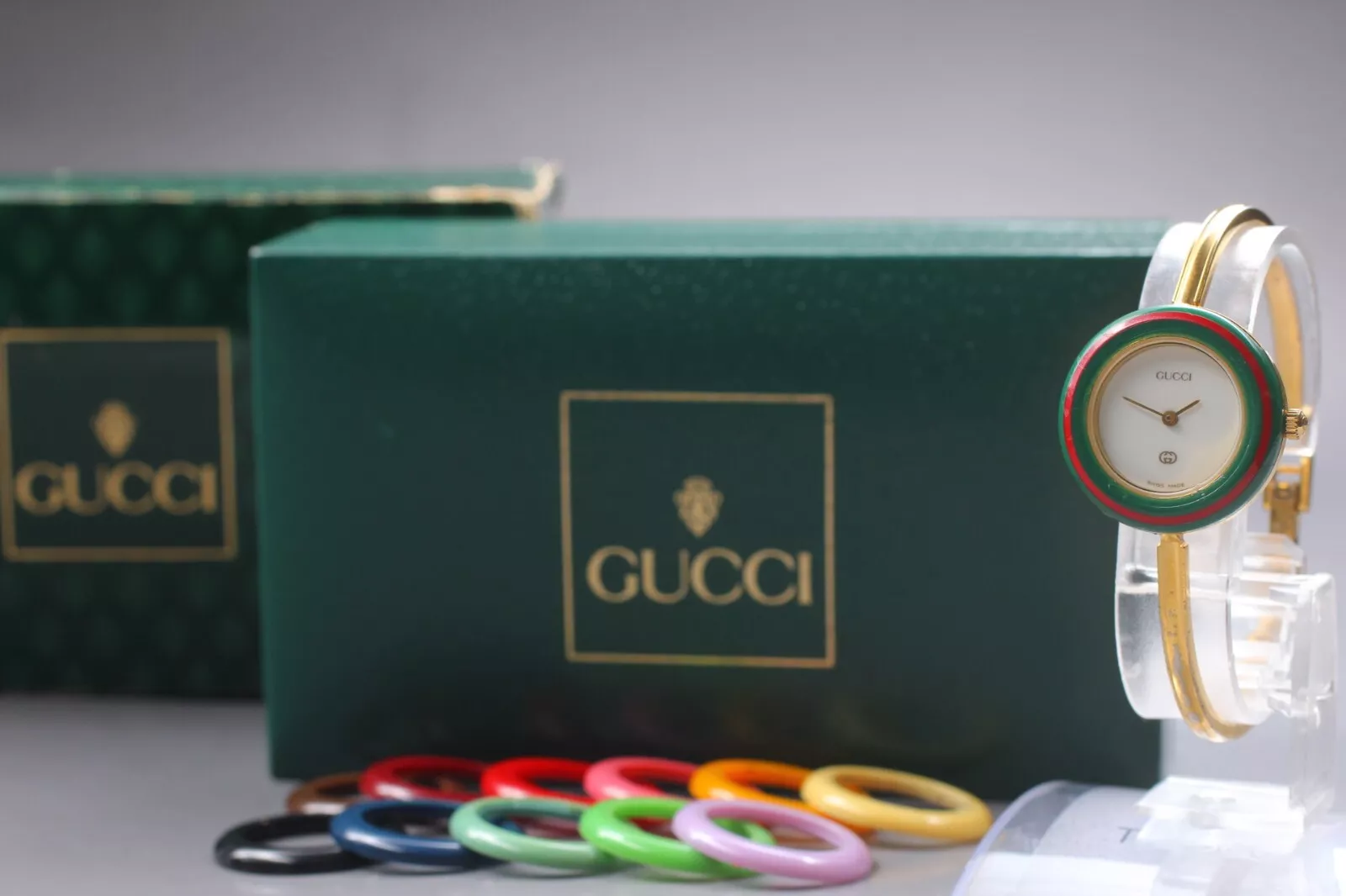 [EXC+5] Montre GUCCI Change Bezel 1100 L Qz Or Blanc BOITE Fonctionne Authentique