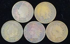 Five Indian Head Pennies from 1880s-1890s