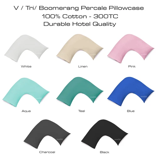 2 x 100% Cotton Percale V / Tri / Boomerang Pillow Case - Hotel Quality 300TC