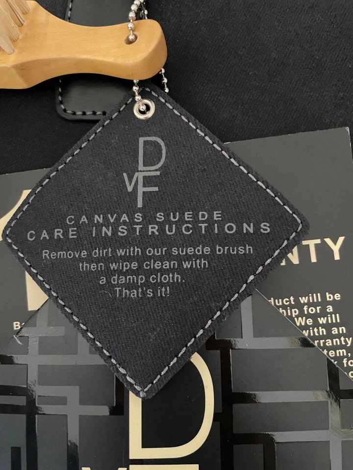 New Diane Von Furstenberg Large Black Shoulder Tote Purse Cancas Suede & Leather - Image 4 of 4