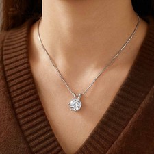 925 Silver Moissanite Necklace 6 Prong Solita...