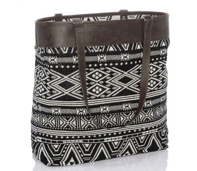 Thirty-One Black & White Geometric Reversible Tote Bag - Rio Weave