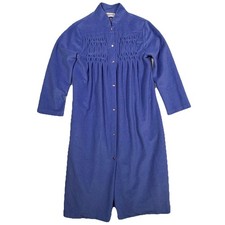 Vtg 60  s Kayser Women  s Maxi Fleece Robe Periwinkle Housecoat S Pearl Snap USA