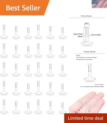 Multi-Purpose 30PC Clear Piercing Jewelry - Labour Retainers for Men & Women