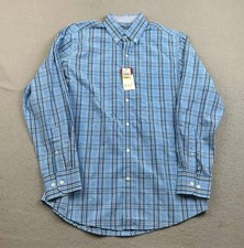 Izod Shirt Mens Small Blue Plaid Long Sleeves Lightweight Button Down NWT