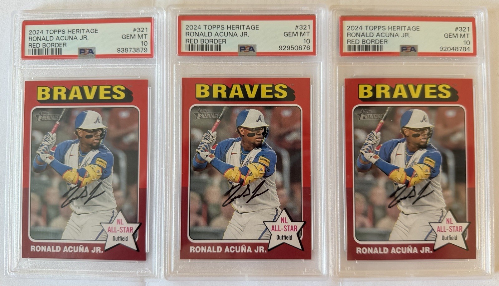 2024 Heritage Ronald Acuna Jr Red Border SP PSA 10s Pop 3 “All 3 In This Lot” 🔥 view 1