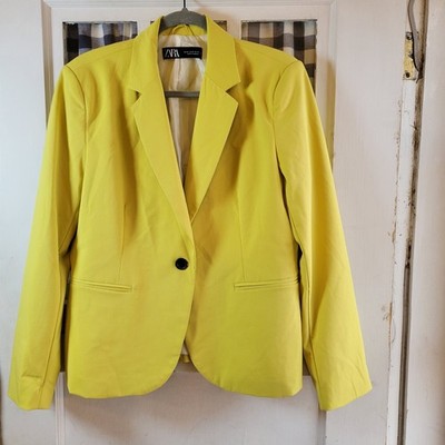 Zara Women's Yellow Button Front Long Sleeve Blazer Jacket Size 12 NWOT
