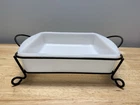 Vintage White Milk Glass Casserole Baking Dish With Stand. Glasbake J-247