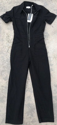 DUER Performance Denim Jumpsuit size Small  Aged Black Zip Front Utility One-Pc