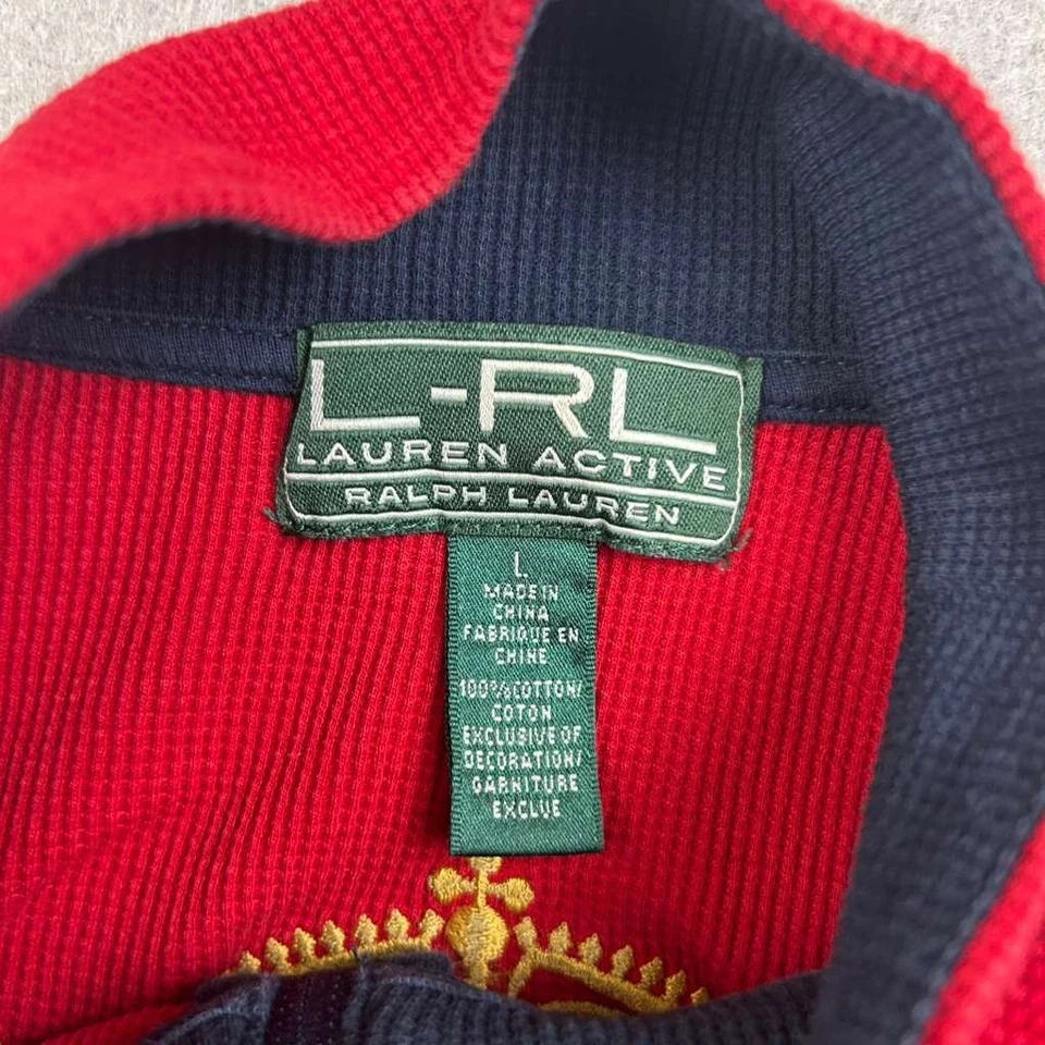 Camisa equestre feminina Lauren Ralph Lauren grande vermelha 1/4 zíper bordado brasão - Imagem 4 de 4