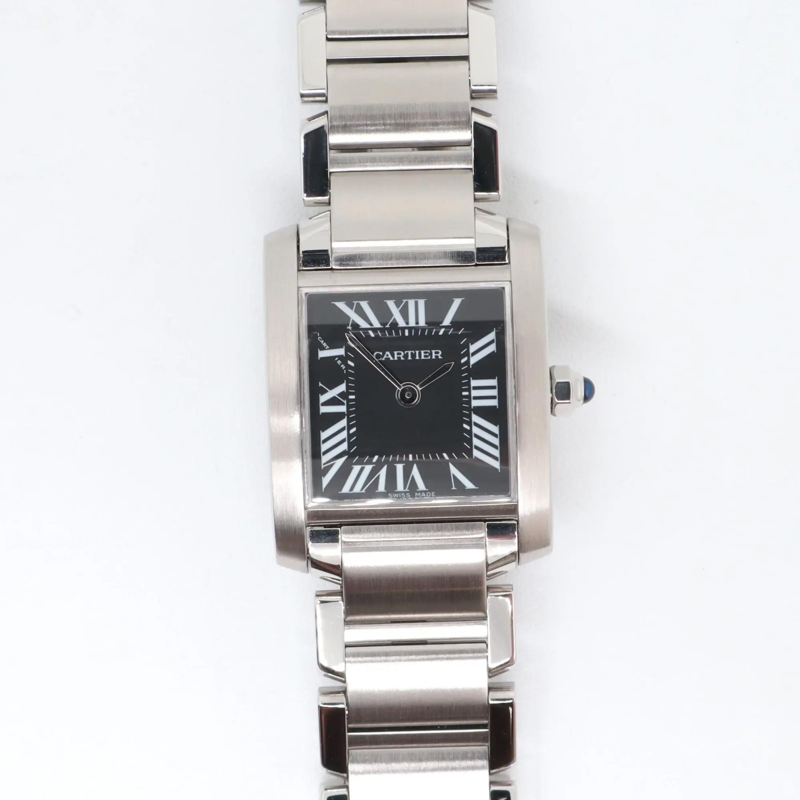 2000s Cartier W51026Q3 Tank Francaise 20mm Steel Lady's Black Dial Quartz Watch