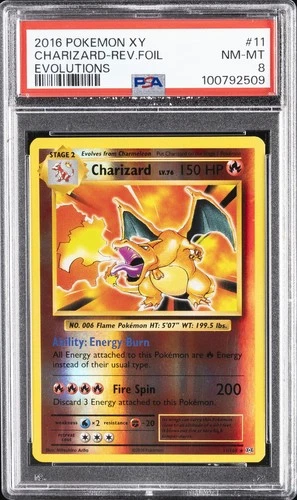2016 POKEMON XY EVOLUTIONS #11 CHARIZARD-REVERSE FOIL PSA 8