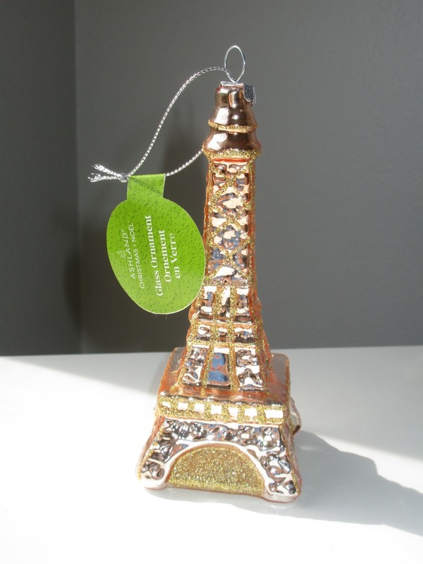 Ashland Eiffel Tower Paris Glass Christmas Ornament Mercury Glass Gold Glitter