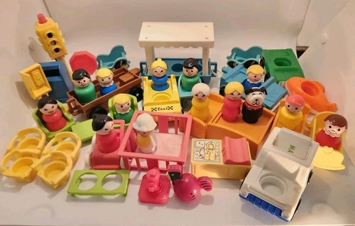 Vintage Fisher Price little people huge lot of 47 Accessories Mom Dad Baby Dog