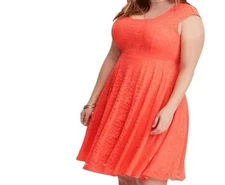 Torrid Womens Lacey Skater Dress Coral Floral Lace Keyhole Back Plus 2X