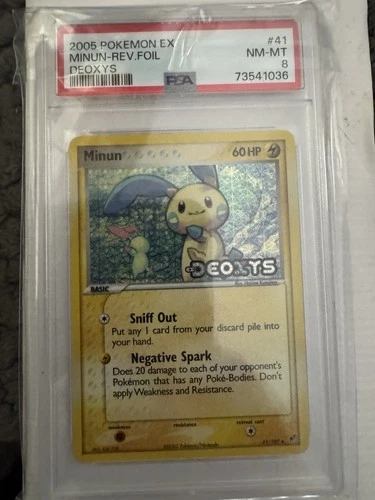 2005 POKEMON EX DEOXYS #41 MINUN-REVERSE FOIL PSA 8