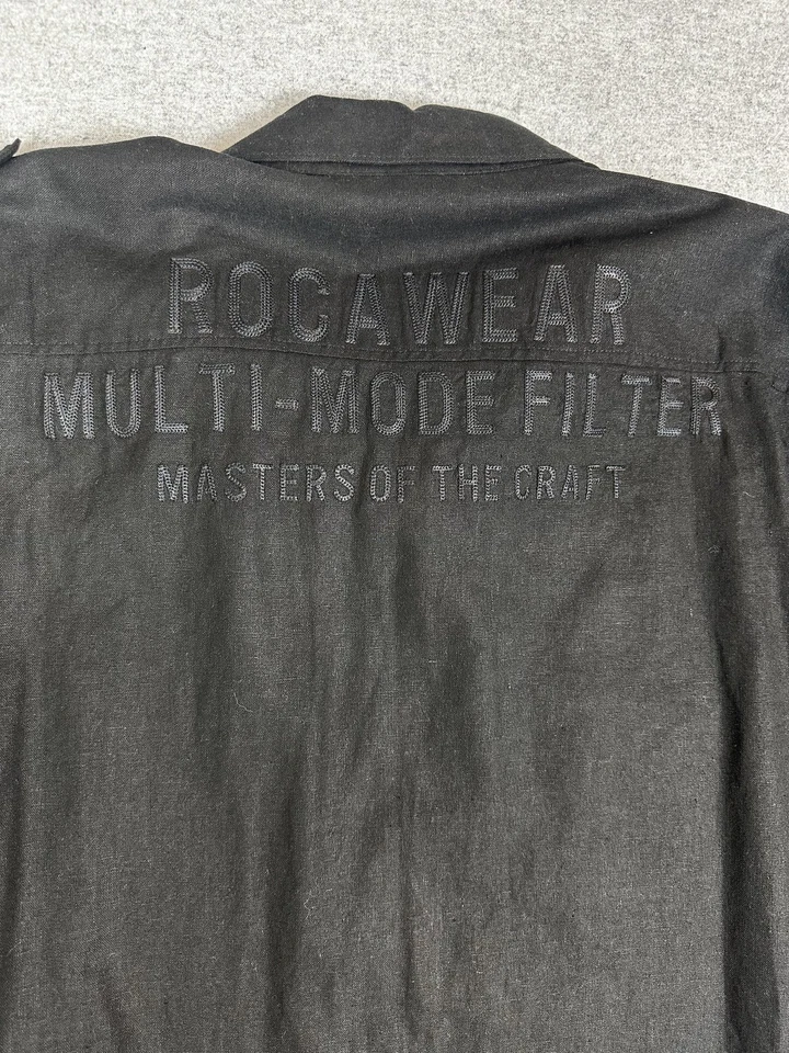 Rocawear Shirt Mens 3XL Black Linen Button Long Sleeve Epaulet Shooting Patch - Image 2 of 4