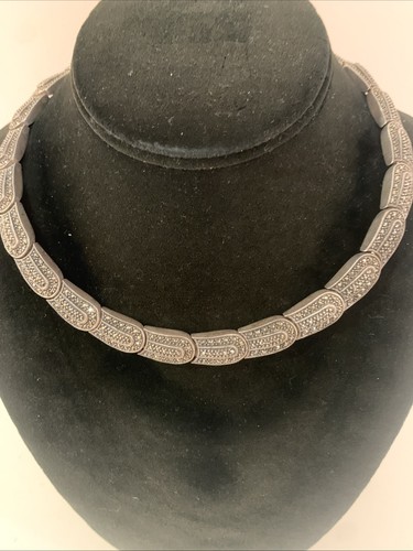 MASSIVE SIGNED JUDITH JACK STERLING SILVER MARCASITE COLLAR NECKLACE 16” 82 GR - Picture 13 of 19