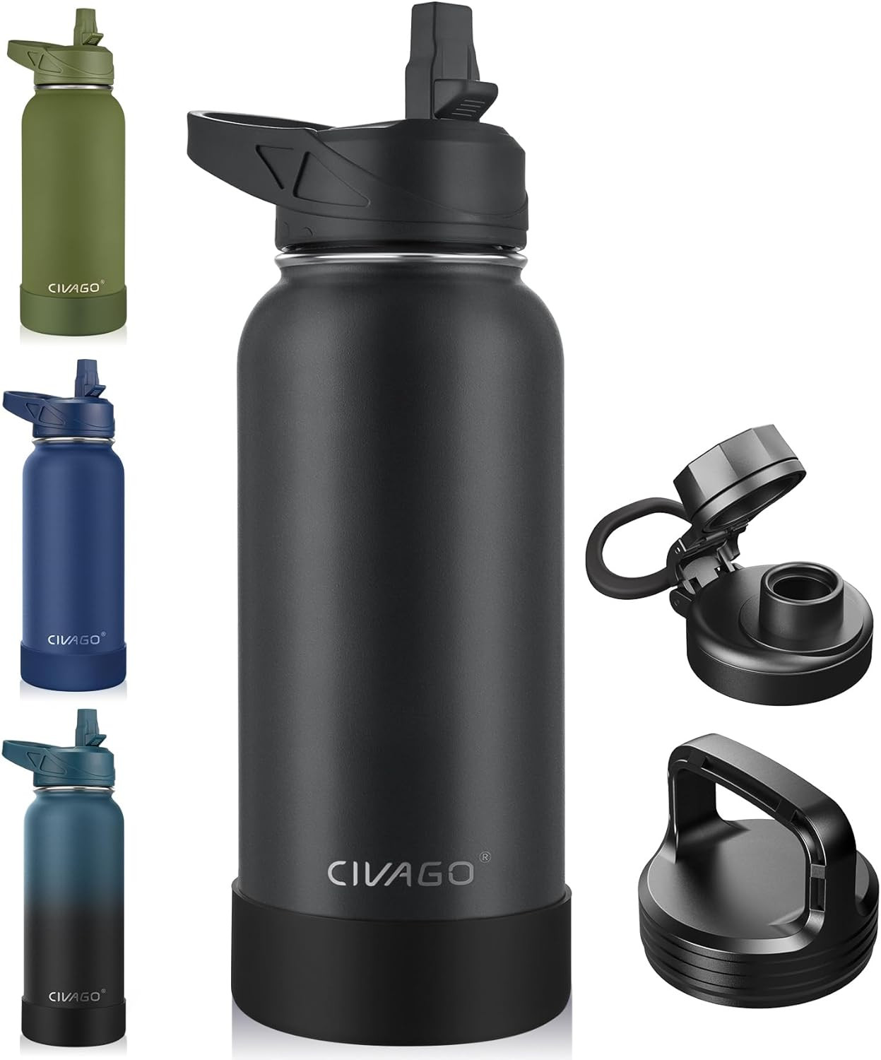 With Straw, Stainless Steel Sports Water Cup Flask