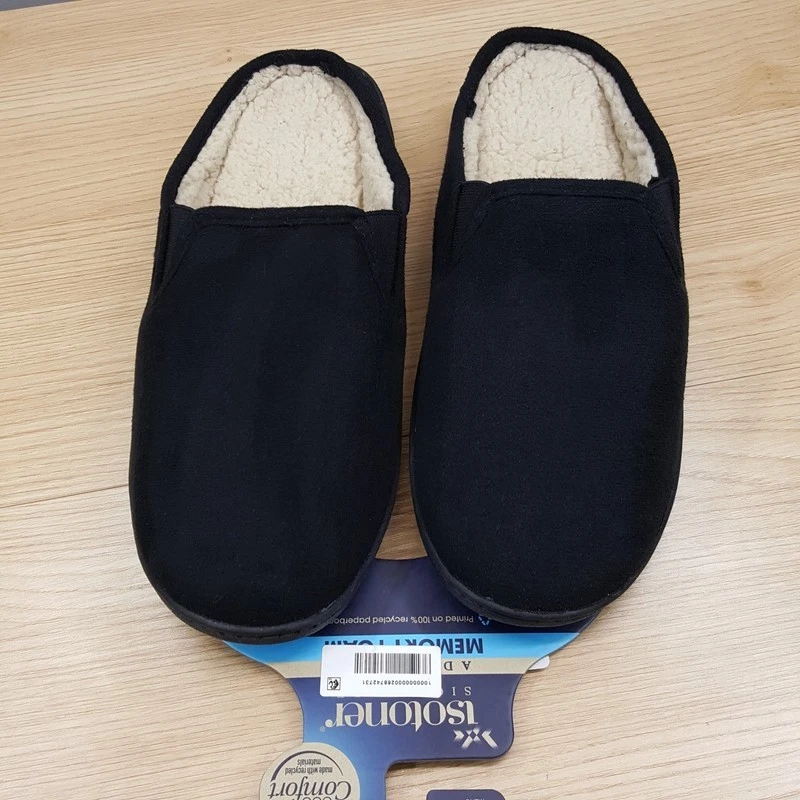 Zapatillas ISOTONER para hombre talla 8 9 negras sin cordones de felpa espuma viscoelástica avanzada Foto 2 de 4