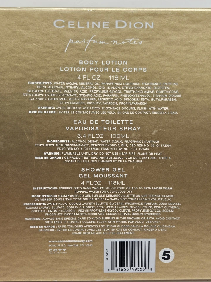 Celine Dion NOTES Eau De Toilette Perfume 3.4oz 100ml Body Lotion Shower Gel SET - Image 2 of 3