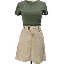 Vintage y2k Gap Tan Corduroy Mini-Skirt Double Button Size 6 Stretch Preppy