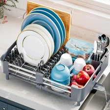 Stainless Steel Dish Drying Rack - Dish Drainer for Kitchen Counter, Extendab...