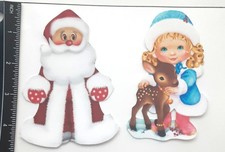 Lot of 2 Christmas Girl Reindeer Vintage Santa SINGLE LAYER Embellishments 755