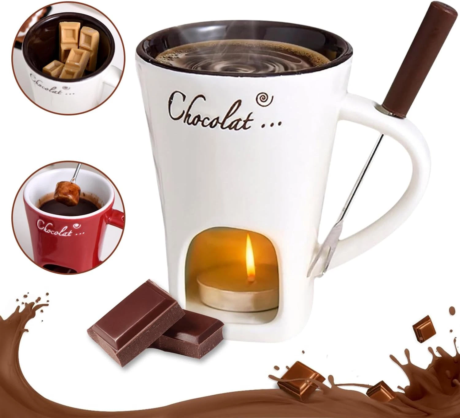 Chocolate Fondue Mugs Contain Fondue Bliss Cup & Forks, Chocolate Melting Cup, M