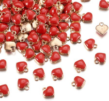 100Pcs Red Heart Alloy Enamel Charms Enamel Love Heart Metal Dangle Pendants Val