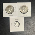 1964 JFK Kennedy Half Dollars Dime 90% + 1968 Silver 40% Circulated Lot of 3
