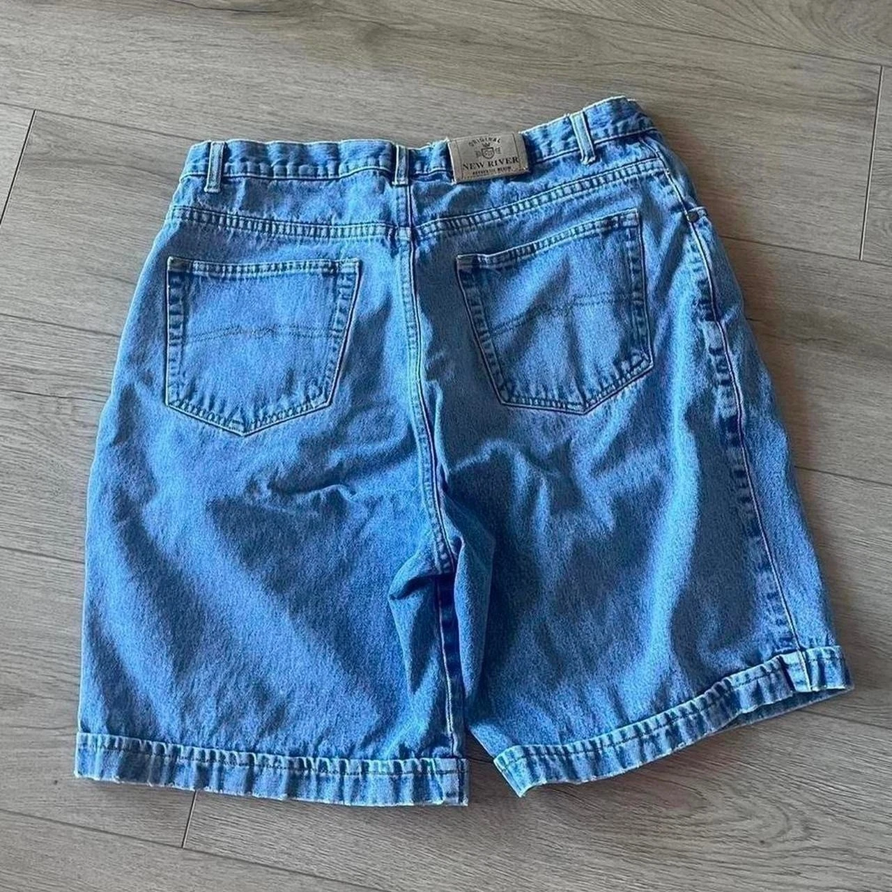 Vintage Y2K New River Original Jorts 34 Light Wash Baggy Denim Shorts Distressed
