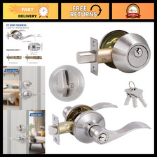 Keyed Alike Front Door Lever Lockset Deadbolt Combo, Satin Nickel Finish, Wave