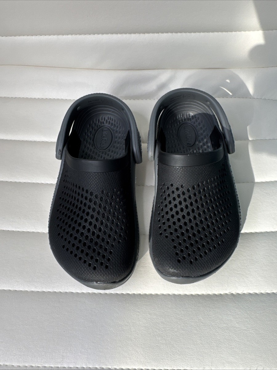 Crocs Literide Kids Black And Gray Size 10 Gently Used