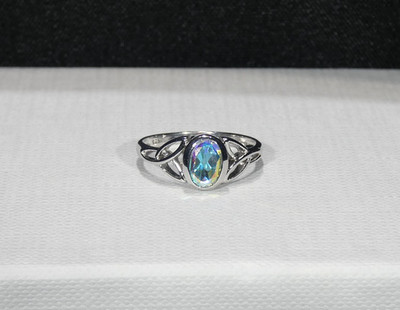 0.90ct Mercury Mist Aurora Borealis AB Natural Topaz Solid Sterling Silver Ring