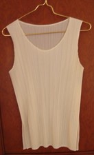 Vintage CREAM ISSEY MIYAKE Pleats Please Sleeveless Top Scoop Neck 1993-2005